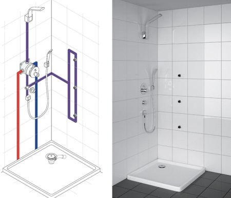 Διάγραμμα κρυφής εγκατάστασης για χωνευτό αναμικτήρα μπανιέρας