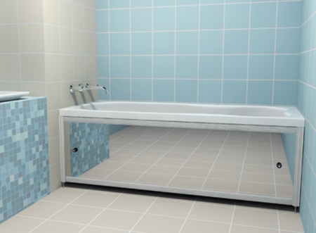 Spiegel statt Sichtschutz unter der Badewanne.