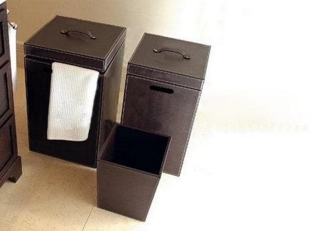 Panier à linge en cuir pour salle de bains