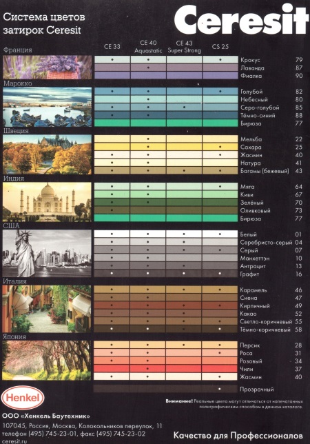 Ceresit vuugimördi värvid