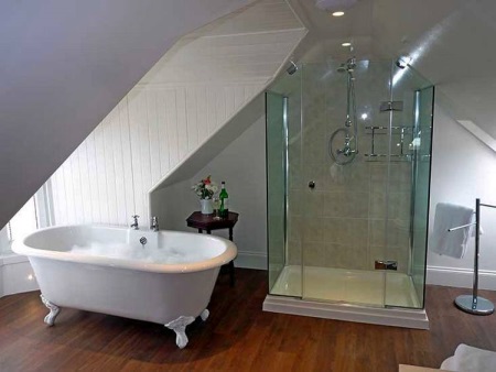 Glass shower stall and bathtub in one 