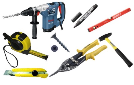 Инструменти за работа с гипсокартон и профили: 