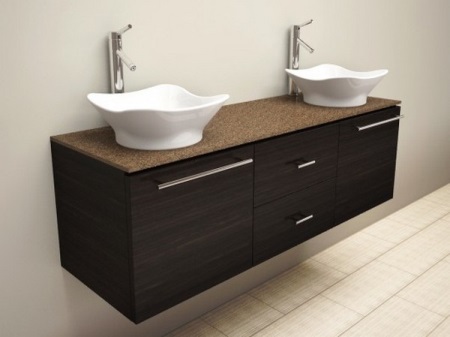 Wandkast met twee 60 cm brede keramische bloemvormige wastafels