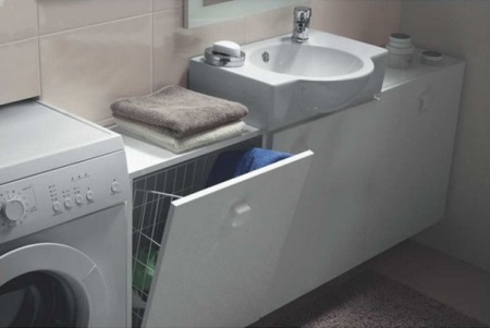 Wall cabinet with washbasin and laundry basket