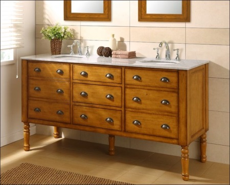 Wooden cabinet with two built-in bathroom sinks