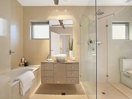 Standard size overhead cabinet with overhead deep basin in the bathroom