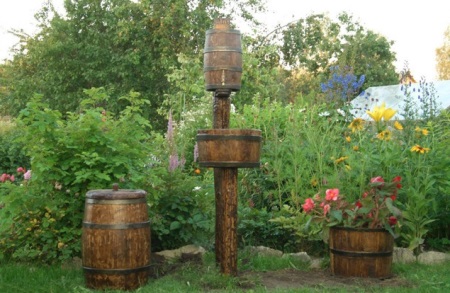 A small washstand for country houses made of wooden barrels