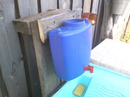 Blue plastic summer house sink
