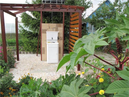 Vaskeskab med vandvarme i et sommerhus eller en have